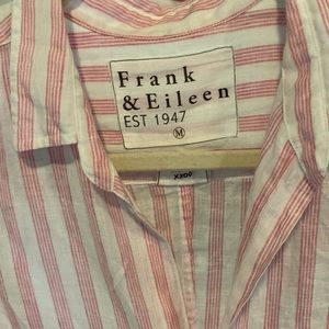 Frank & Eileen Pink White Striped 100% Linen Button Down Long Sleeve Shirt Sz M